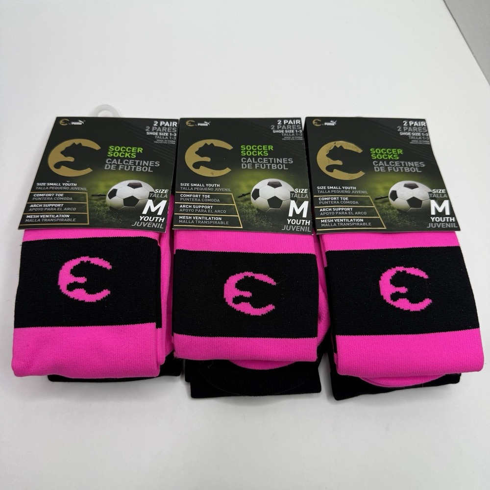 Puma Youth Soccer Socks Size M 6 Pairs Pink Black Crew 1-3